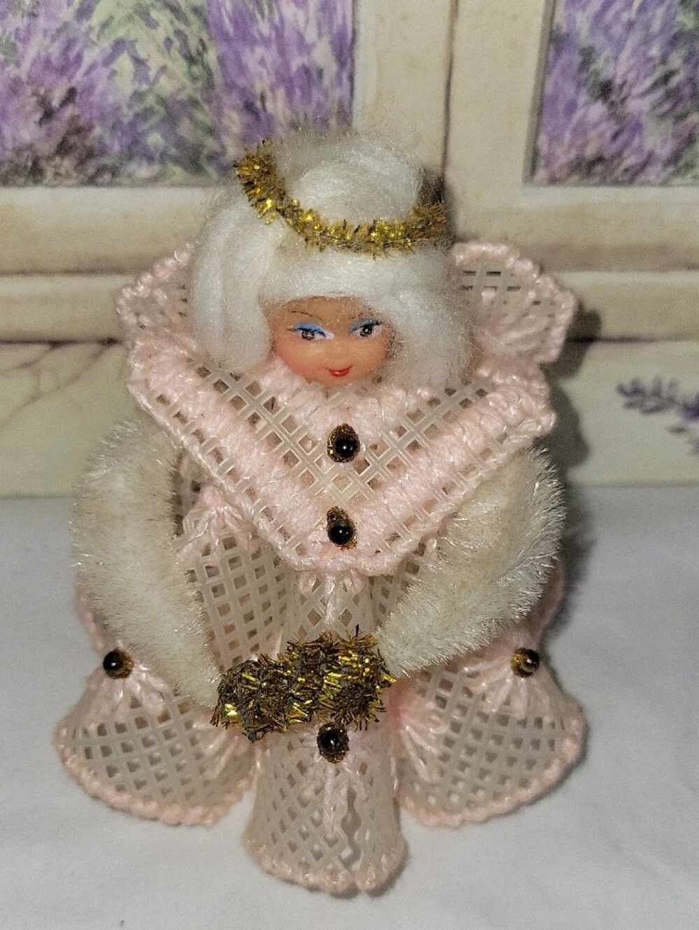 Vintage Handmade Plastic Canvas Angel & Crochet Bonnet Ornaments Bundle Lot 3pc